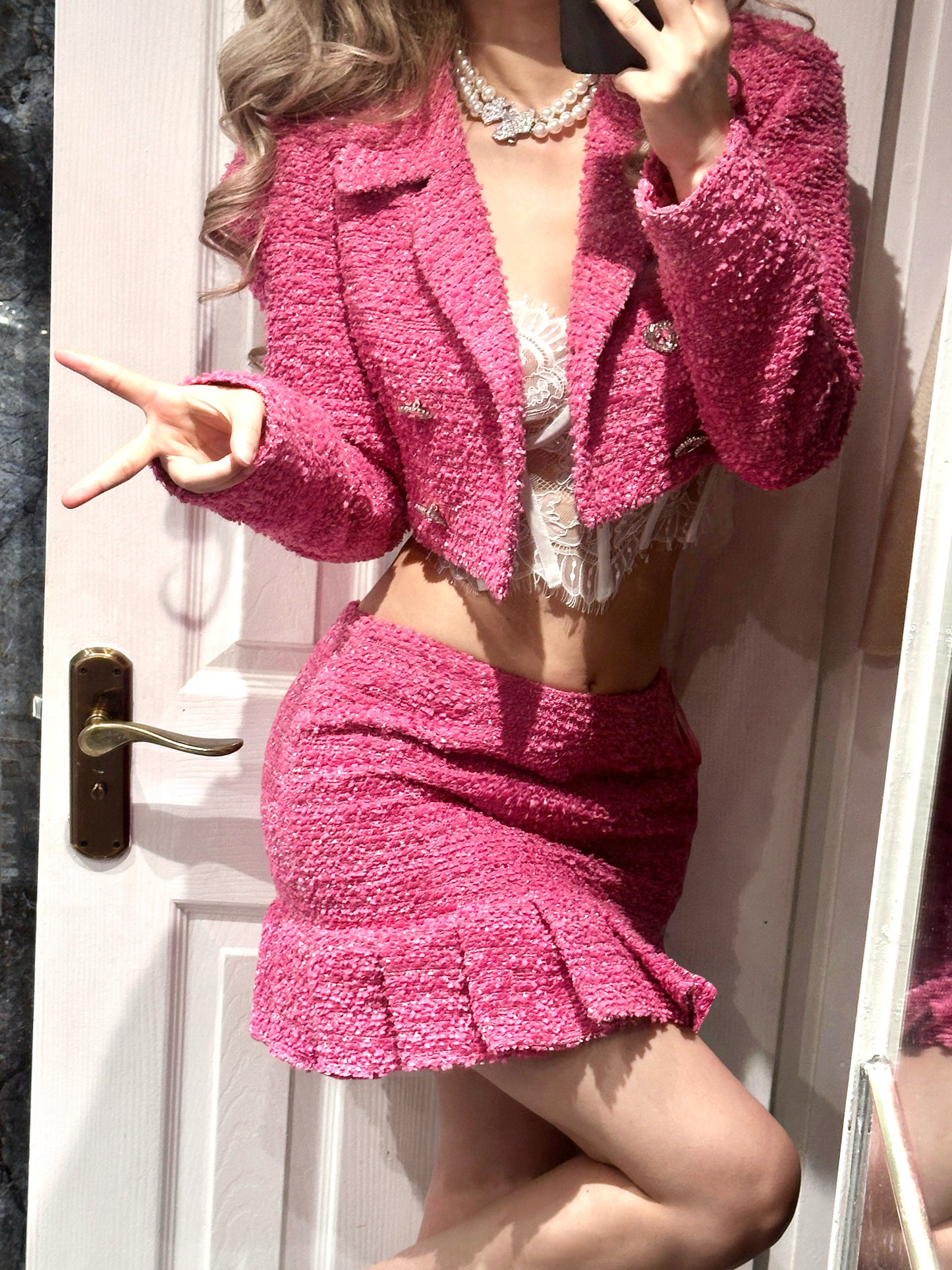 Chelsea Tweed Top (Pink)